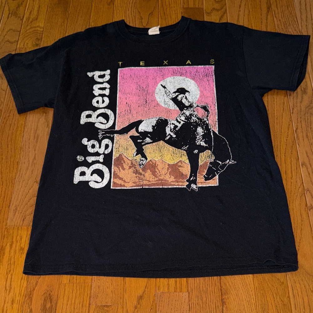 Altar'd State Black Graphic Big Bend Rodeo Tee with Pink and Yellow Accents